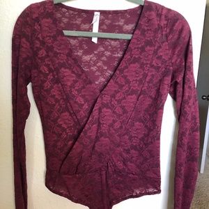 Free People Burgundy Lace Bodysuit